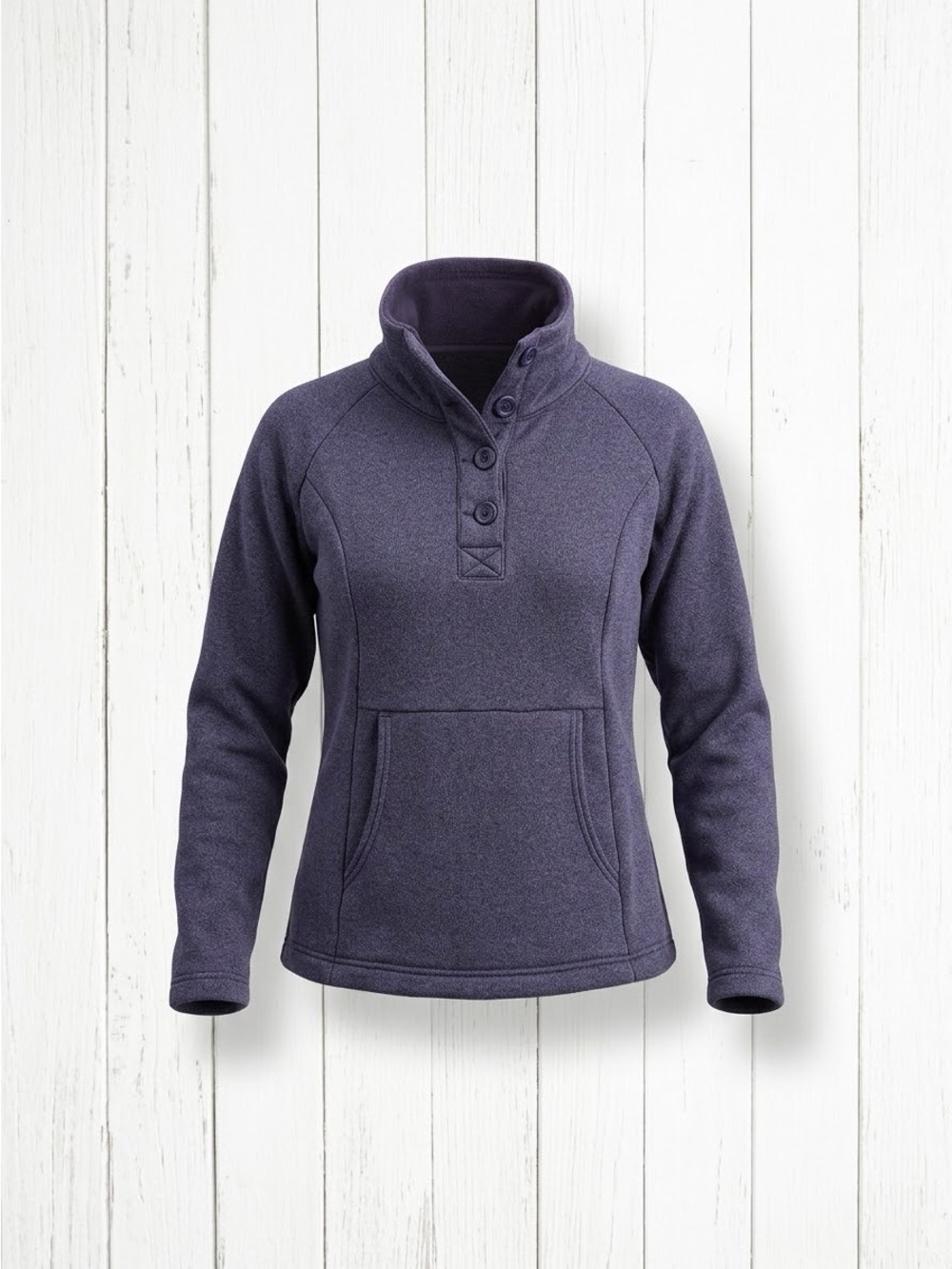 Columbia Womens Small Heathered Purple Mock Neck Button Pullover Sweatshirt